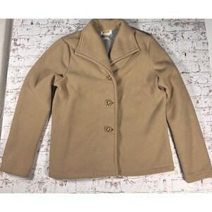 Talbots Petites Fleece Jacket Camel Tan Button Front Notched Collar Wmns Medium